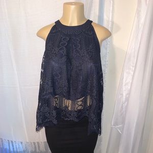 Paper Crane Lace Crotchet Overlay Halter Top